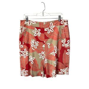Vintage Chico’s Silk Blend Skirt Floral Leaf Print Womens Size Large Zip Pockets